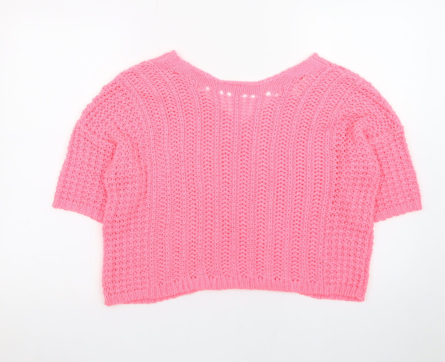 Next Women's Pink V-Neck Short Sleeve Acrylic Knit Jumper Size M