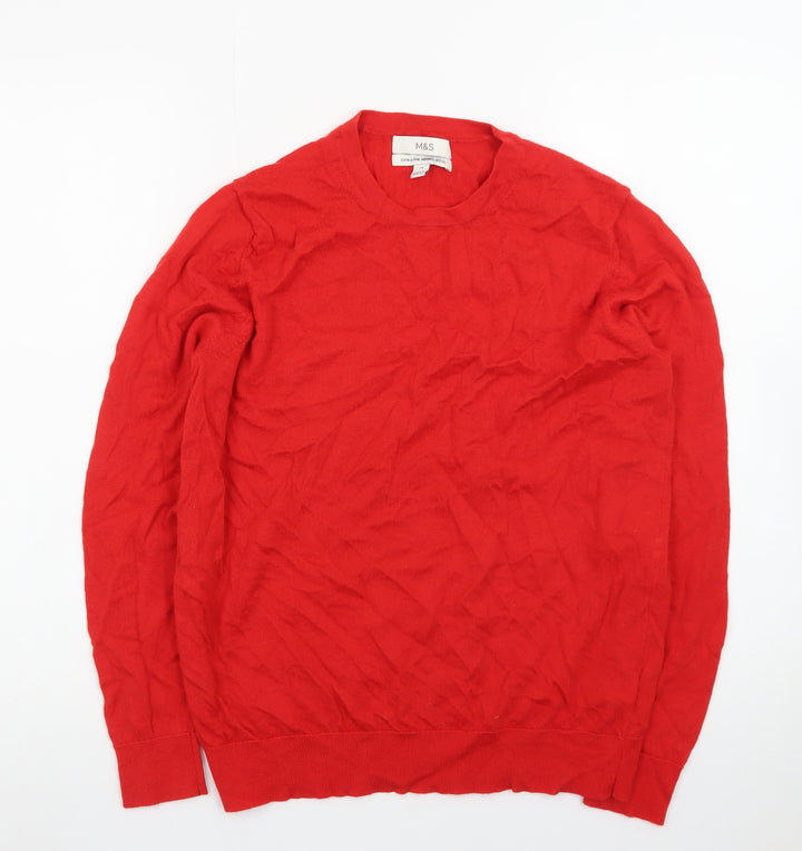 Marks and Spencer Women's Red Merino Wool Crew Neck Jumper Size 14