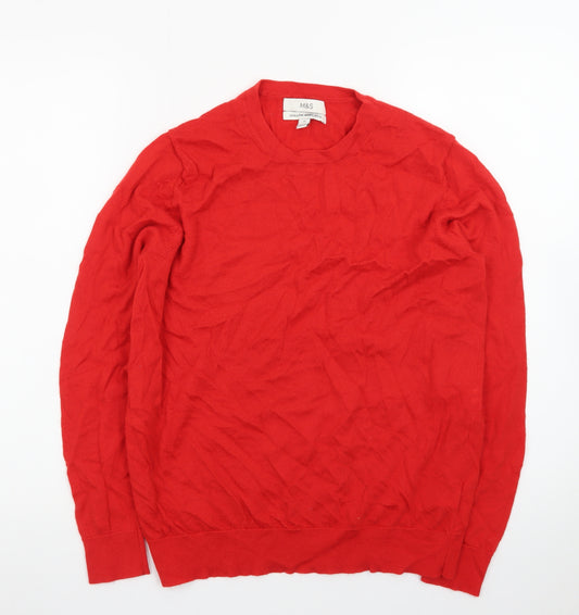 Marks and Spencer Women's Red Merino Wool Crew Neck Jumper Size 14