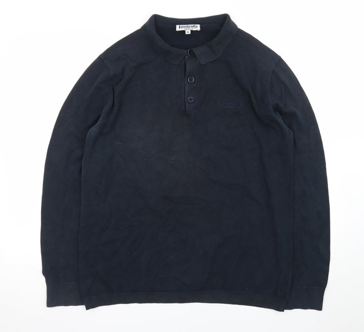 Lambretta Men's Black Long Sleeve Cotton Polo Shirt XL
