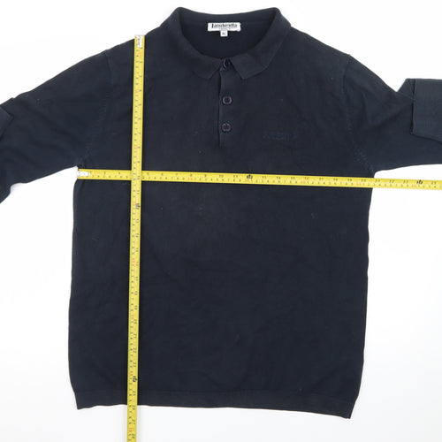 Lambretta Men's Black Long Sleeve Cotton Polo Shirt XL