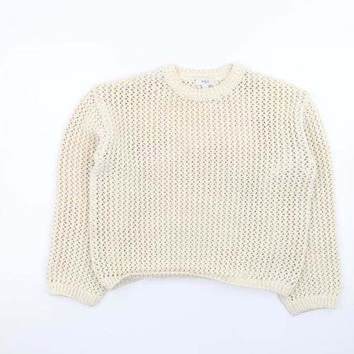 Marks and Spencer Women Beige Open Knit Cotton Jumper Size S