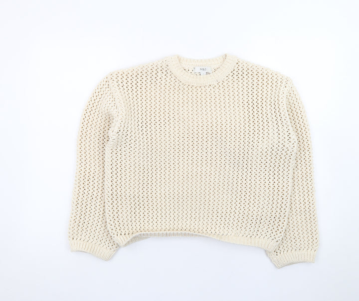 Marks and Spencer Women Beige Open Knit Cotton Jumper Size S