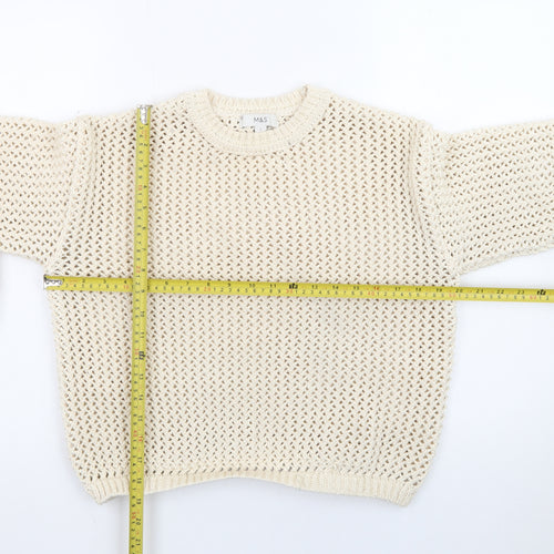 Marks and Spencer Women Beige Open Knit Cotton Jumper Size S