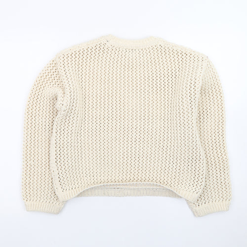 Marks and Spencer Women Beige Open Knit Cotton Jumper Size S