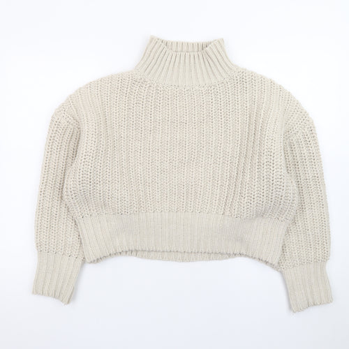 H&M Women’s Beige Chunky Knit Roll Neck Jumper Size S