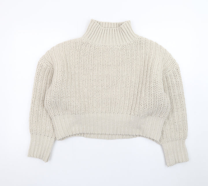 H&M Women’s Beige Chunky Knit Roll Neck Jumper Size S