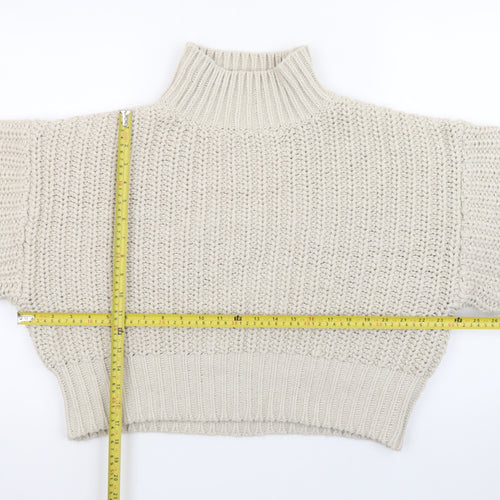 H&M Women’s Beige Chunky Knit Roll Neck Jumper Size S