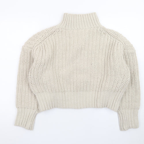 H&M Women’s Beige Chunky Knit Roll Neck Jumper Size S