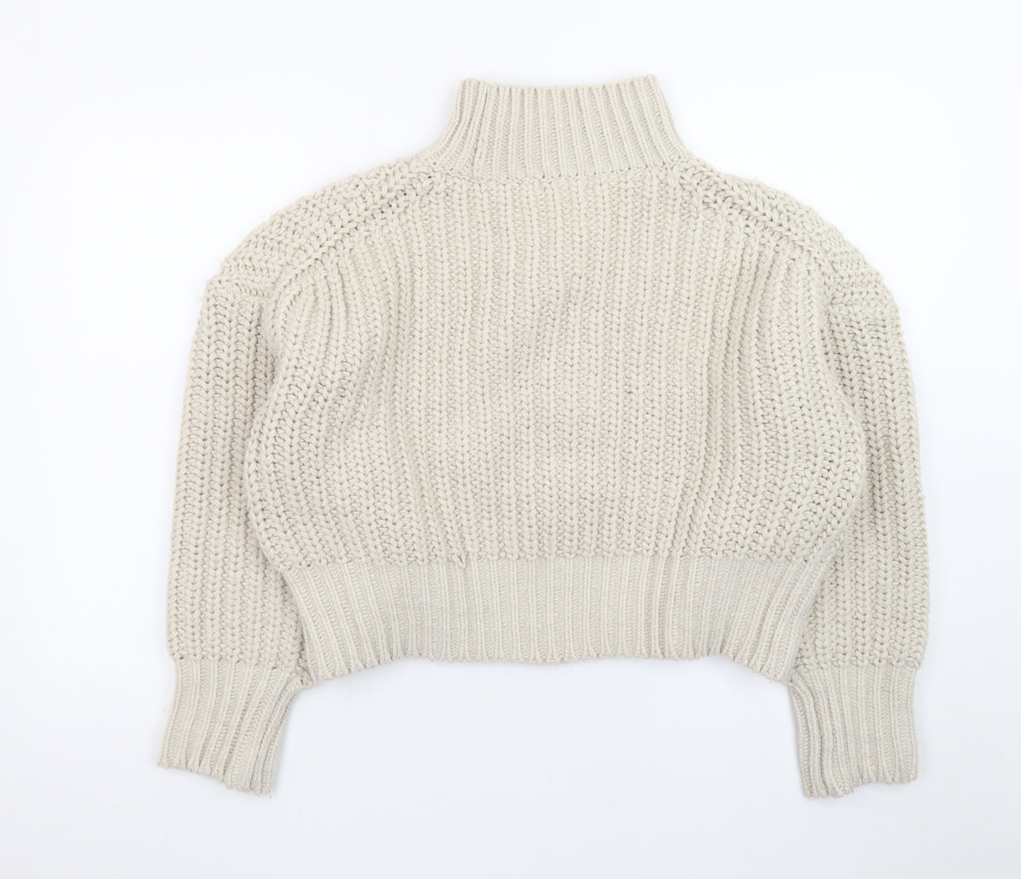 H&M Women’s Beige Chunky Knit Roll Neck Jumper Size S