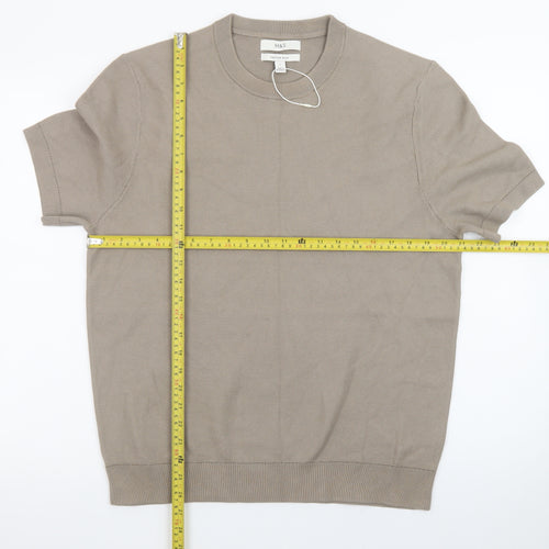 Marks and Spencer Men's Beige Cotton Rich Crew Neck Short Sleeve T-Shirt Size L