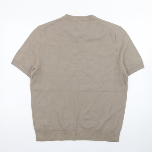 Marks and Spencer Men's Beige Cotton Rich Crew Neck Short Sleeve T-Shirt Size L