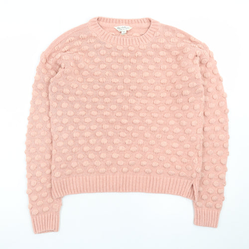 Miss Selfridge Women Pink Bobble Knit Jumper UK 10 Crew Neck Pullover