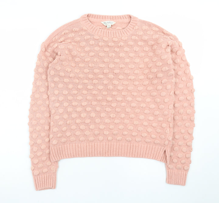 Miss Selfridge Women Pink Bobble Knit Jumper UK 10 Crew Neck Pullover