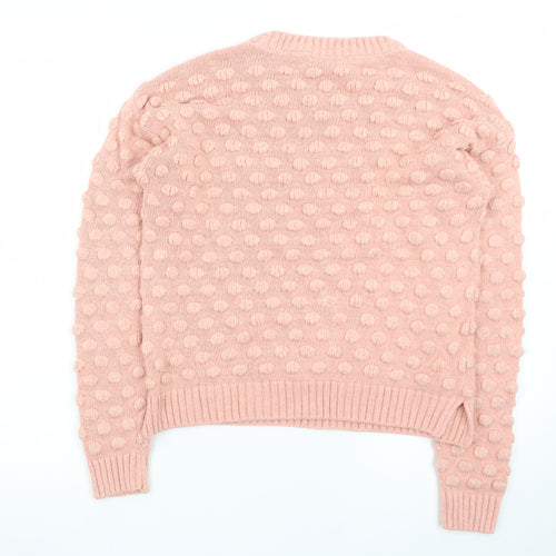 Miss Selfridge Women Pink Bobble Knit Jumper UK 10 Crew Neck Pullover