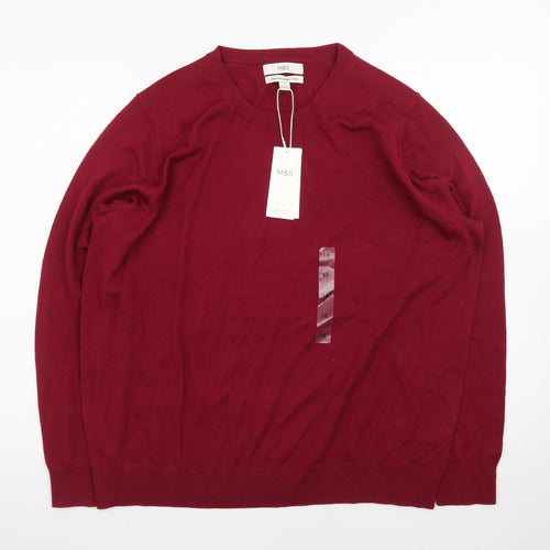 Marks and Spencer Men's Red Merino Wool Crew Neck Jumper L