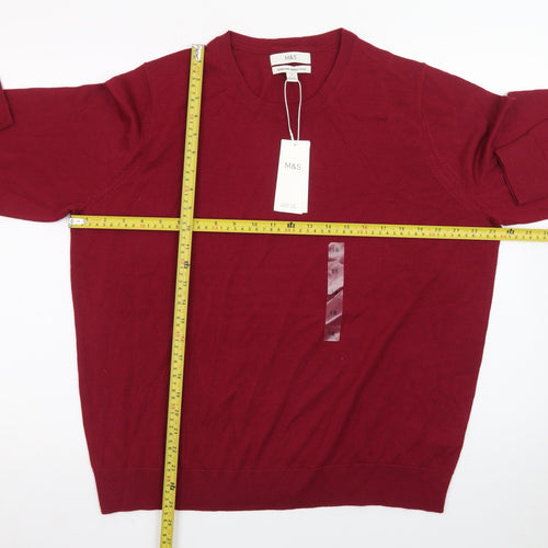 Marks and Spencer Men's Red Merino Wool Crew Neck Jumper L