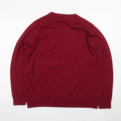 Marks and Spencer Men's Red Merino Wool Crew Neck Jumper L