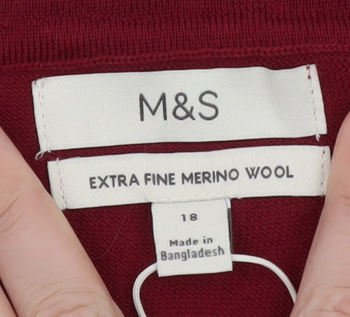 Marks and Spencer Men's Red Merino Wool Crew Neck Jumper L