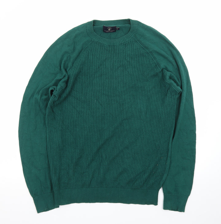 MO Casual Men's Green Waffle-Knit Cotton Pullover Jumper Size M