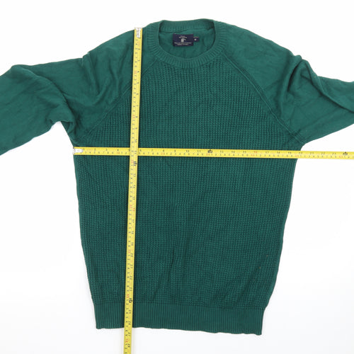 MO Casual Men's Green Waffle-Knit Cotton Pullover Jumper Size M
