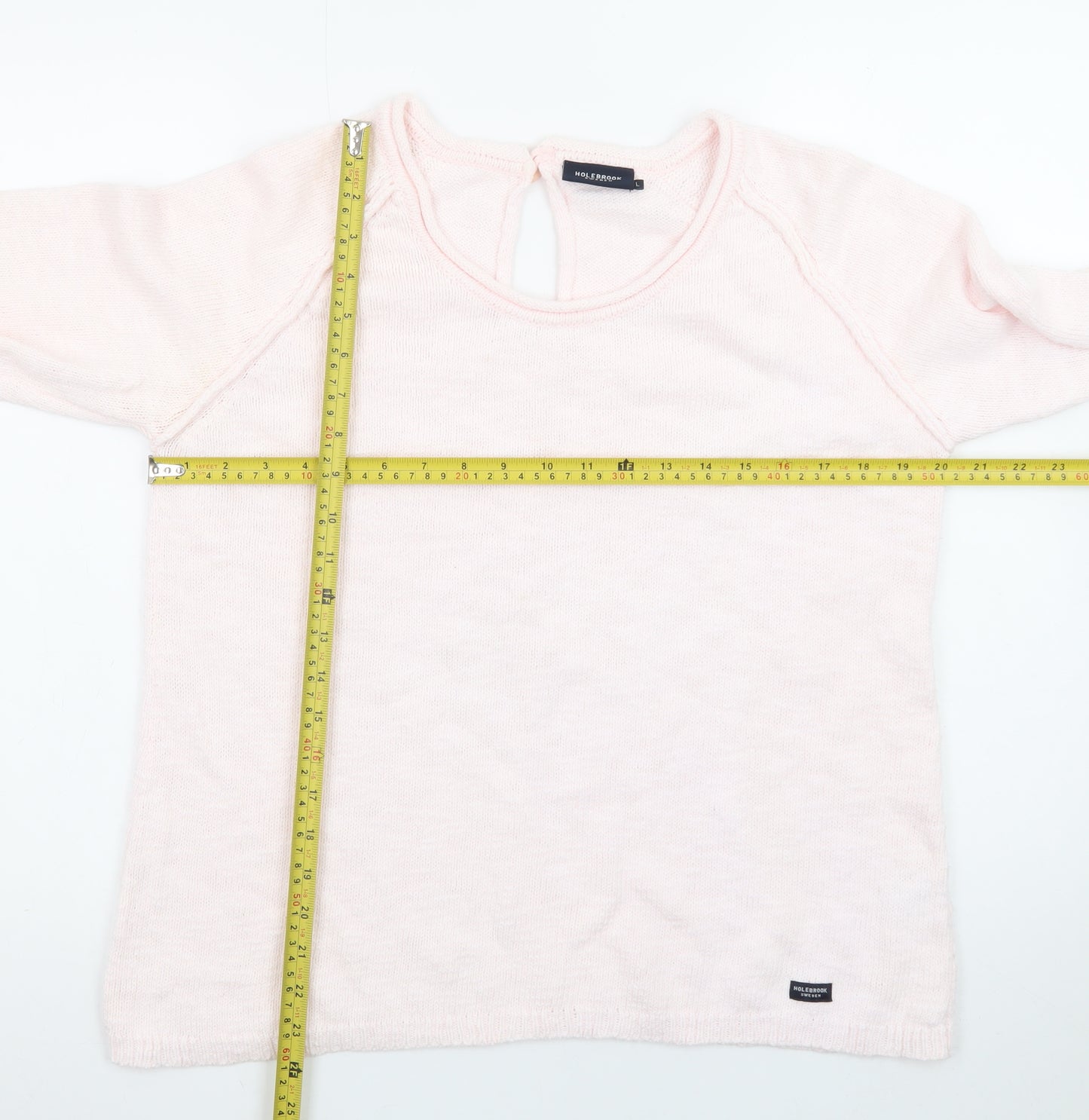 Holebrook Sweden Womens Pink Cotton Knit Jumper Size L Scoop Neck
