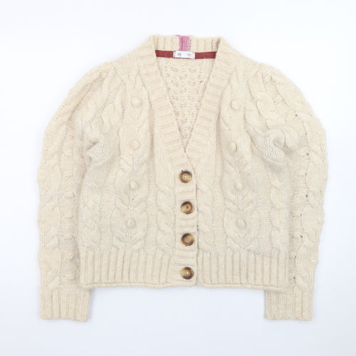 White Stuff Women Beige Cable Knit Cardigan UK 12 Wool Blend