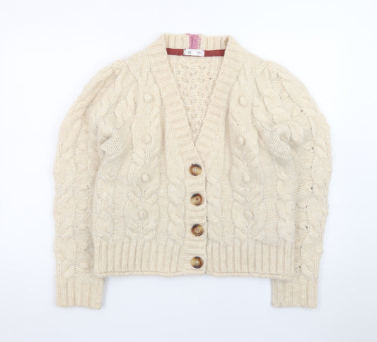 White Stuff Women Beige Cable Knit Cardigan UK 12 Wool Blend