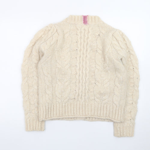 White Stuff Women Beige Cable Knit Cardigan UK 12 Wool Blend