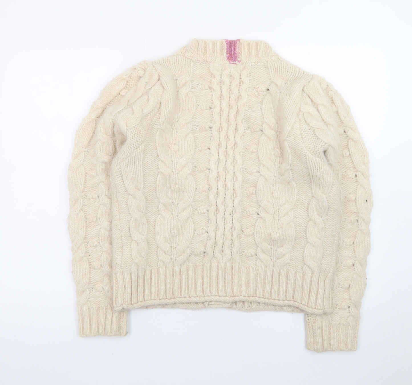 White Stuff Women Beige Cable Knit Cardigan UK 12 Wool Blend