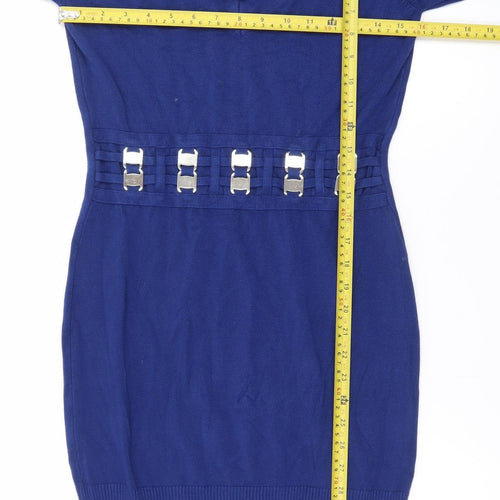 Cashel Women's Blue Knit Jumper Dress L with Buckle Detail