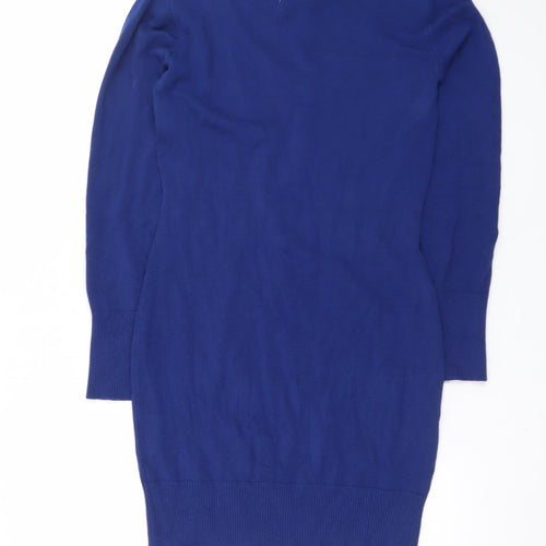Cashel Women's Blue Knit Jumper Dress L with Buckle Detail
