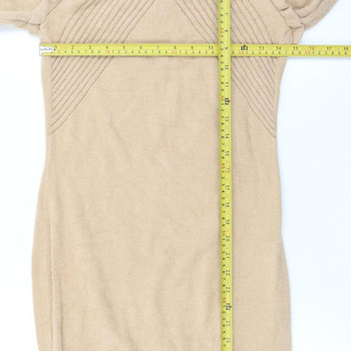 Cashel Women Beige Knit High Neck Ruffle Long Sleeve Sweater Dress L