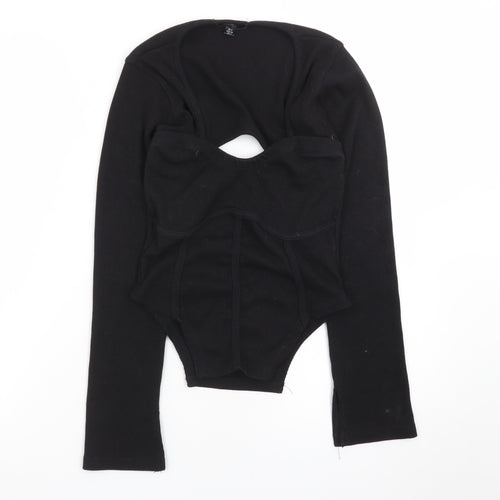 Missguided Women’s Black Ribbed Long Sleeve Cropped Bodysuit UK 8