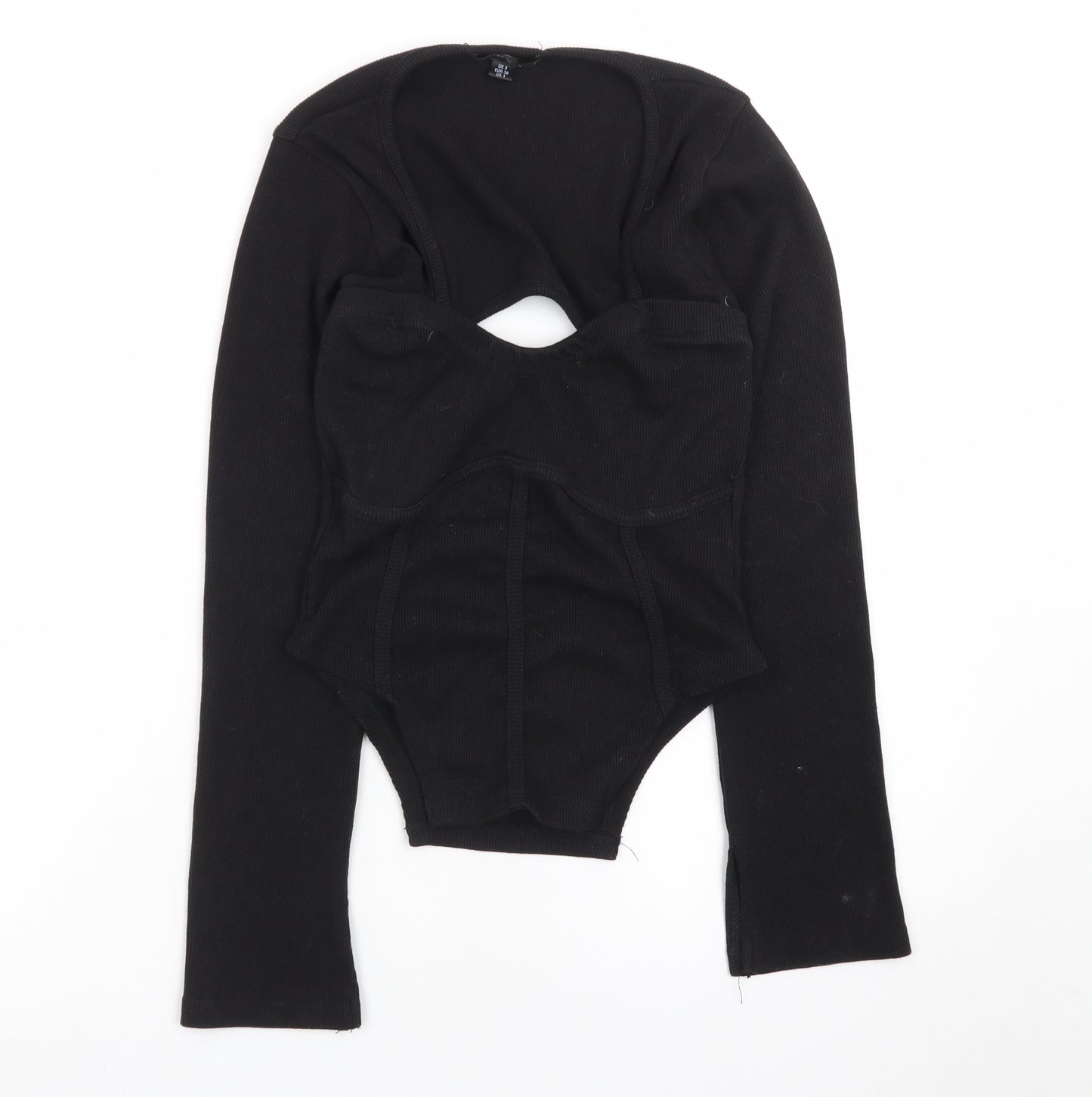 Missguided Women’s Black Ribbed Long Sleeve Cropped Bodysuit UK 8
