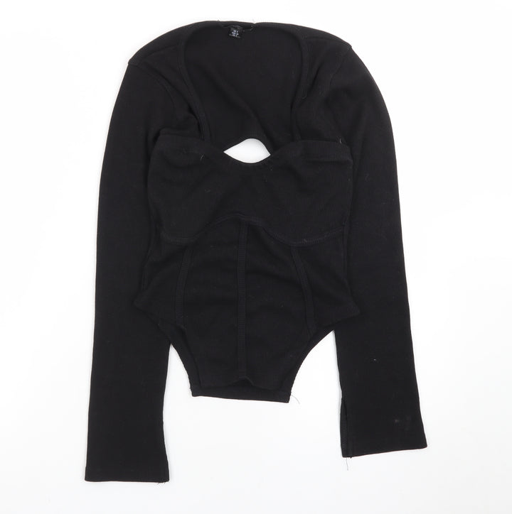 Missguided Women’s Black Ribbed Long Sleeve Cropped Bodysuit UK 8