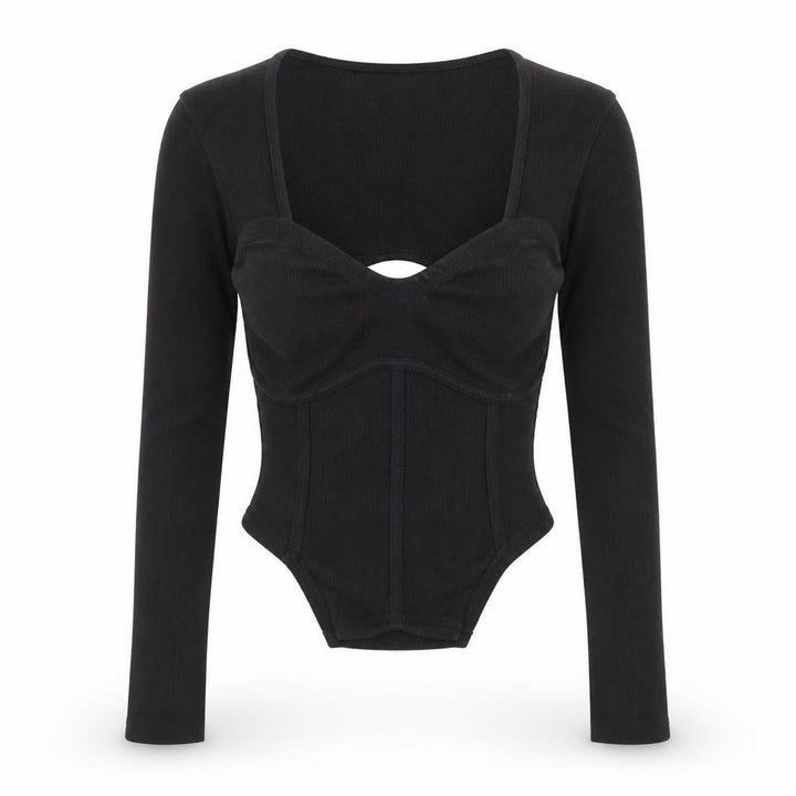 Missguided Women’s Black Ribbed Long Sleeve Cropped Bodysuit UK 8