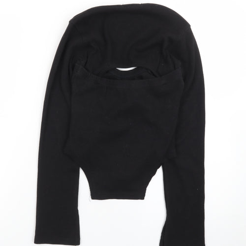 Missguided Women’s Black Ribbed Long Sleeve Cropped Bodysuit UK 8