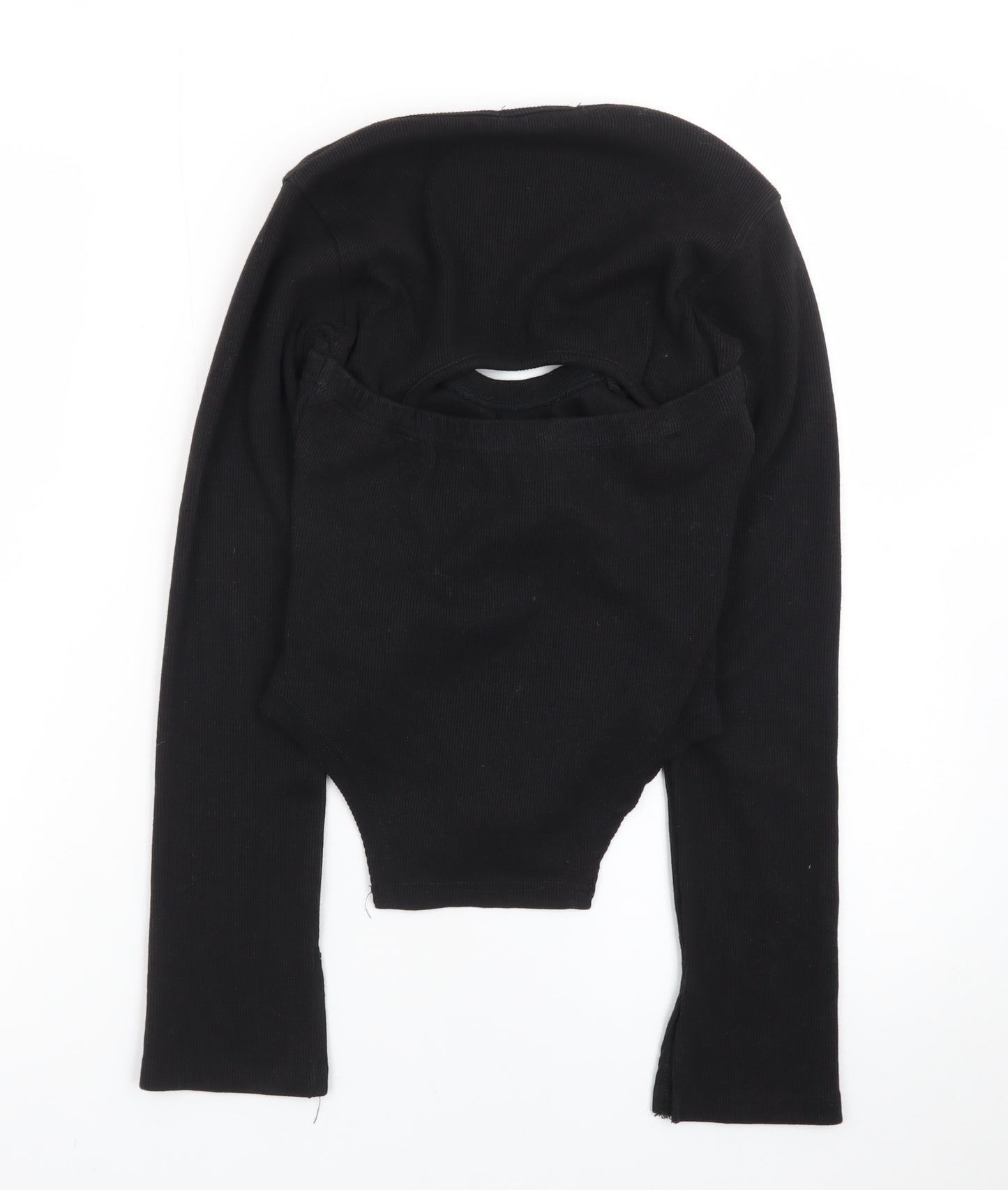 Missguided Women’s Black Ribbed Long Sleeve Cropped Bodysuit UK 8
