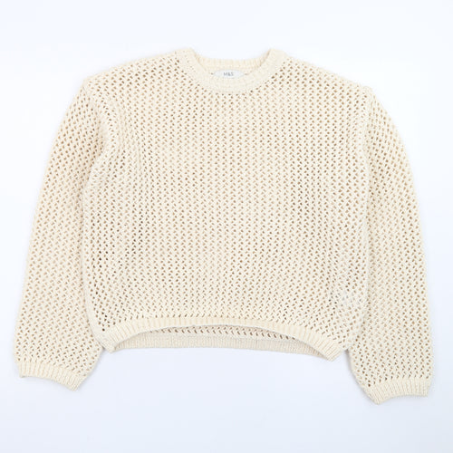 Marks and Spencer Women’s Ivory Open-Knit Cotton Jumper Size S