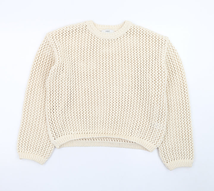 Marks and Spencer Women’s Ivory Open-Knit Cotton Jumper Size S