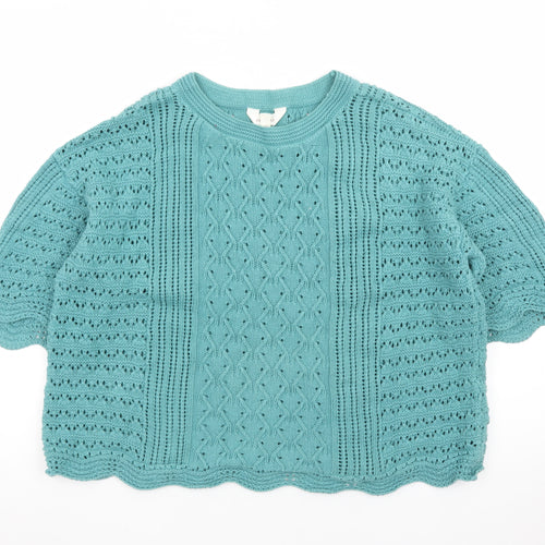 Marks and Spencer Women Green Cotton Short Sleeve Knit Jumper Size 14