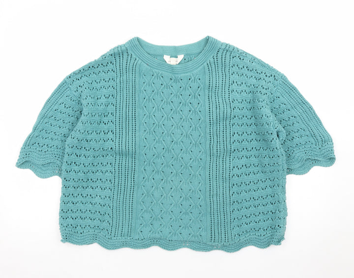Marks and Spencer Women Green Cotton Short Sleeve Knit Jumper Size 14