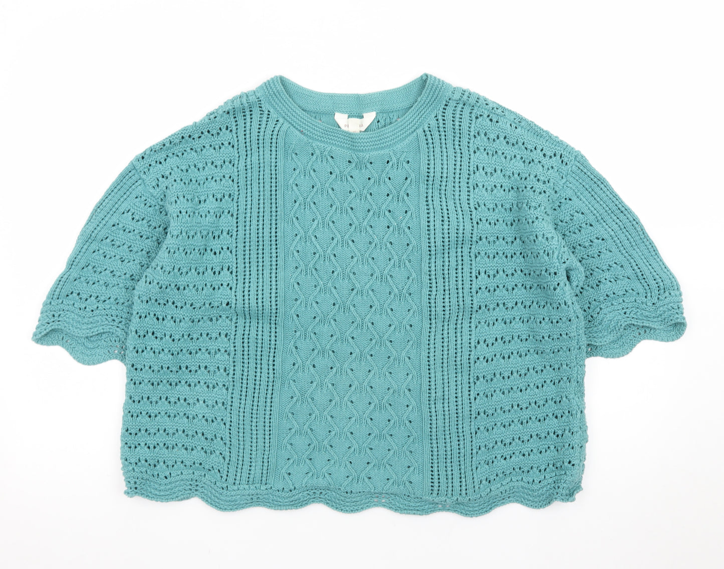 Marks and Spencer Women Green Cotton Short Sleeve Knit Jumper Size 14
