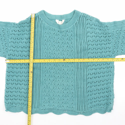 Marks and Spencer Women Green Cotton Short Sleeve Knit Jumper Size 14