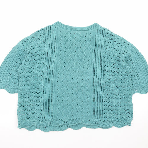 Marks and Spencer Women Green Cotton Short Sleeve Knit Jumper Size 14