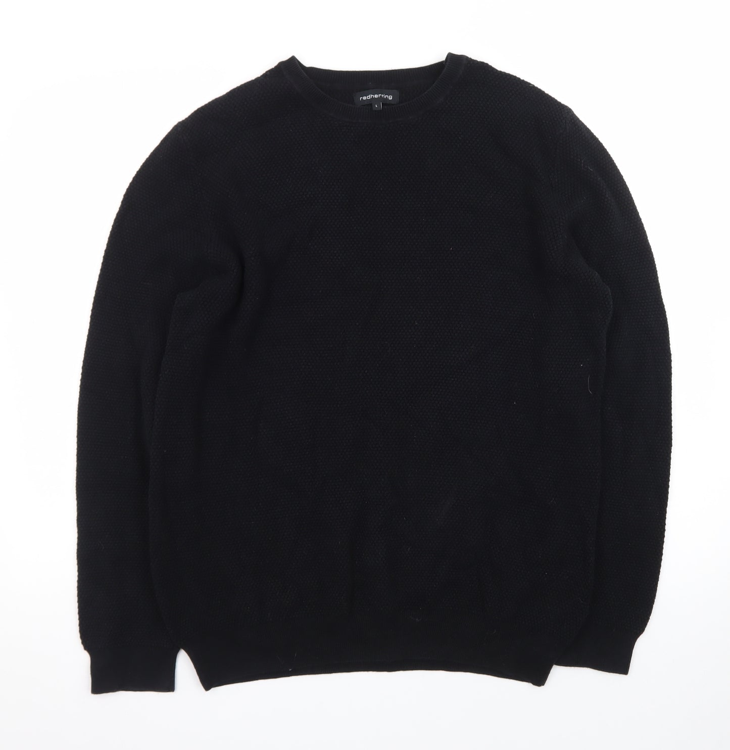 Red Herring Men’s Black Cotton Crew Neck Jumper Size L