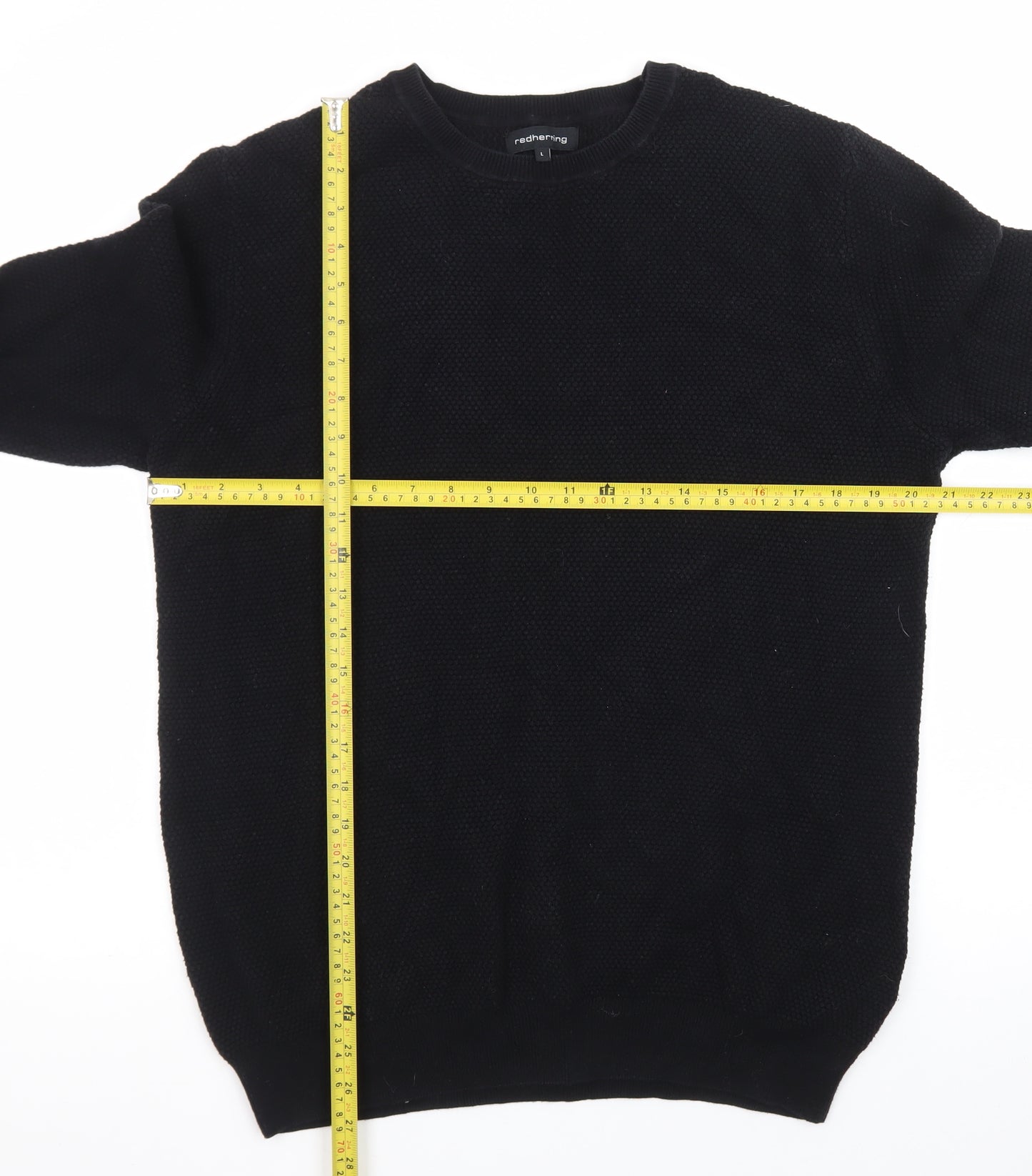 Red Herring Men’s Black Cotton Crew Neck Jumper Size L