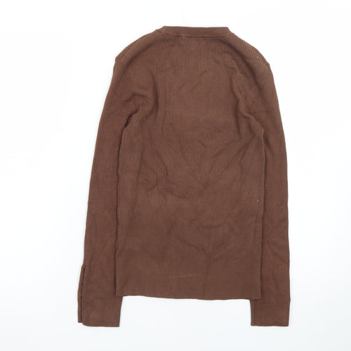 Marks and Spencer Women Brown Size 8 Crew Neck Rib-Knit Jumper