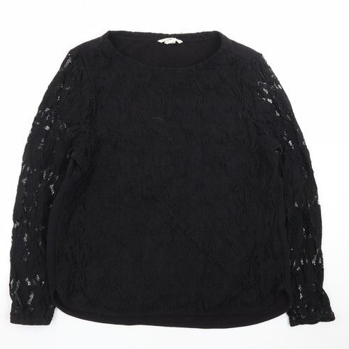 H&M Women Black Lace Long Sleeve Crew Neck Jumper Size 14